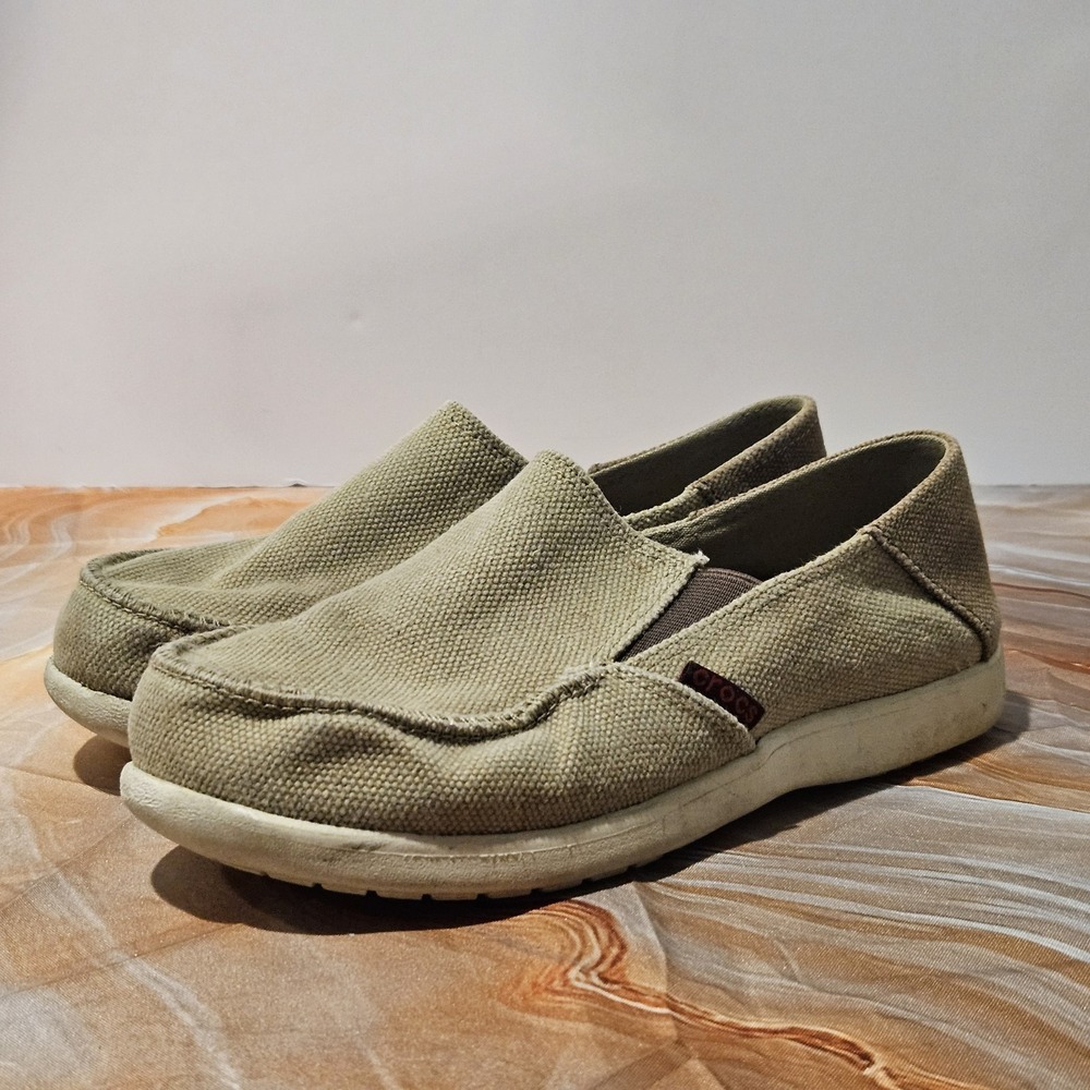 Crocs Boys Canvas Slip On Loafers Shoes Khaki Tan Youth Size J4